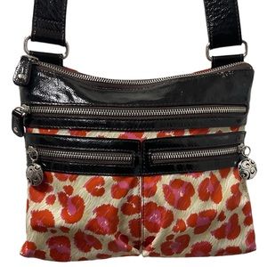 Brighton Orange Pink Color Print Multi Pocket Silver Hardware Crossbody Bag!